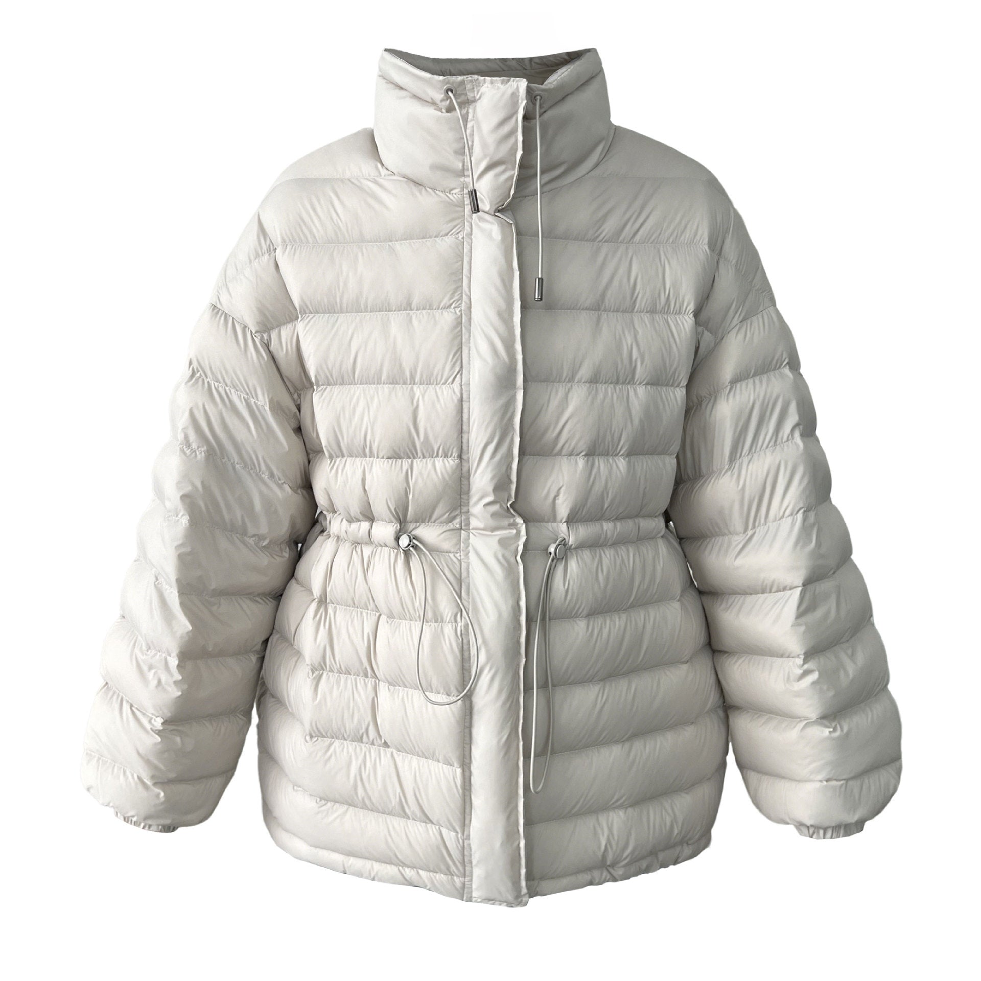 Drawstring waist slimming 90 white duck down cropped jacket