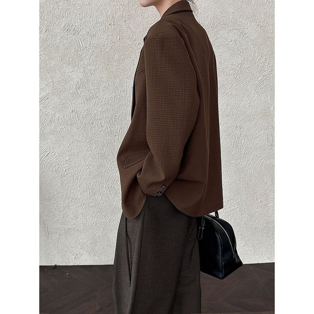 Silhouette casual commuter textured waffle suit women's autumn vintage baggy jacket