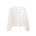 Niche fresh and sweet floral v-neck long-sleeved shirt