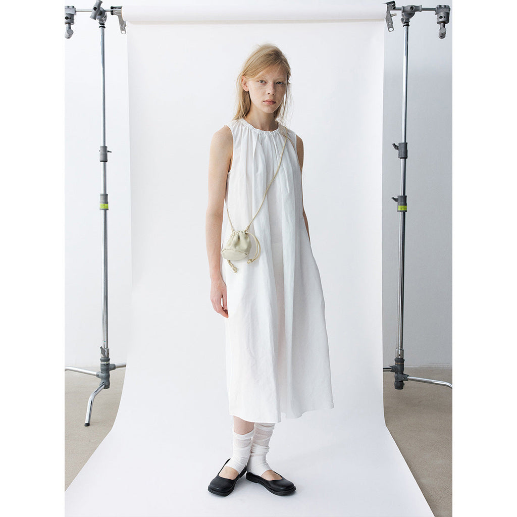 Summer new casual round neck tencel hemp pleated solid color medium and long vest skirt