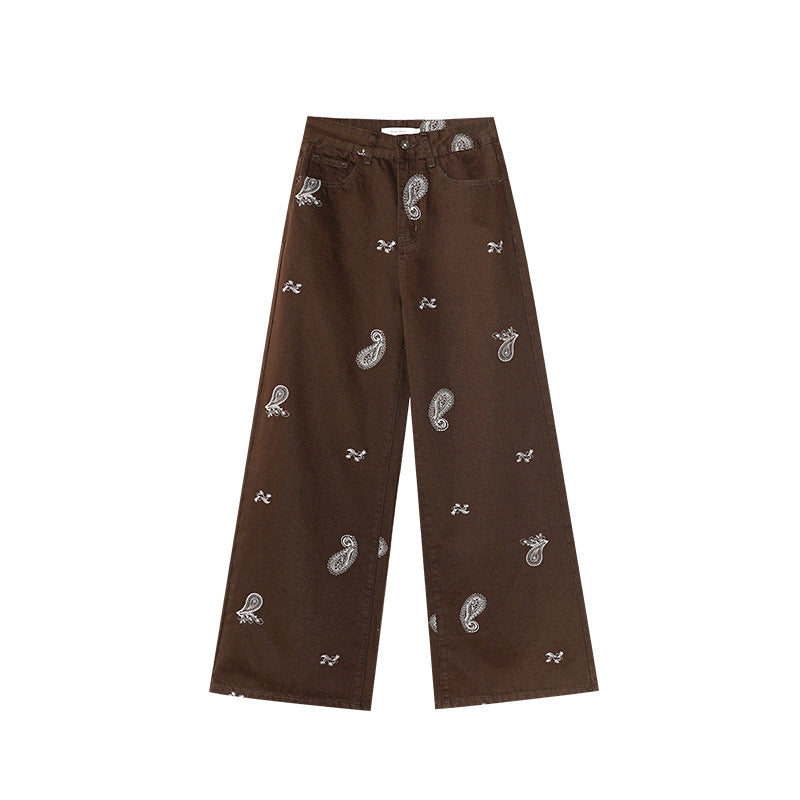 Design Embroidered Loose Wide Leg Jeans