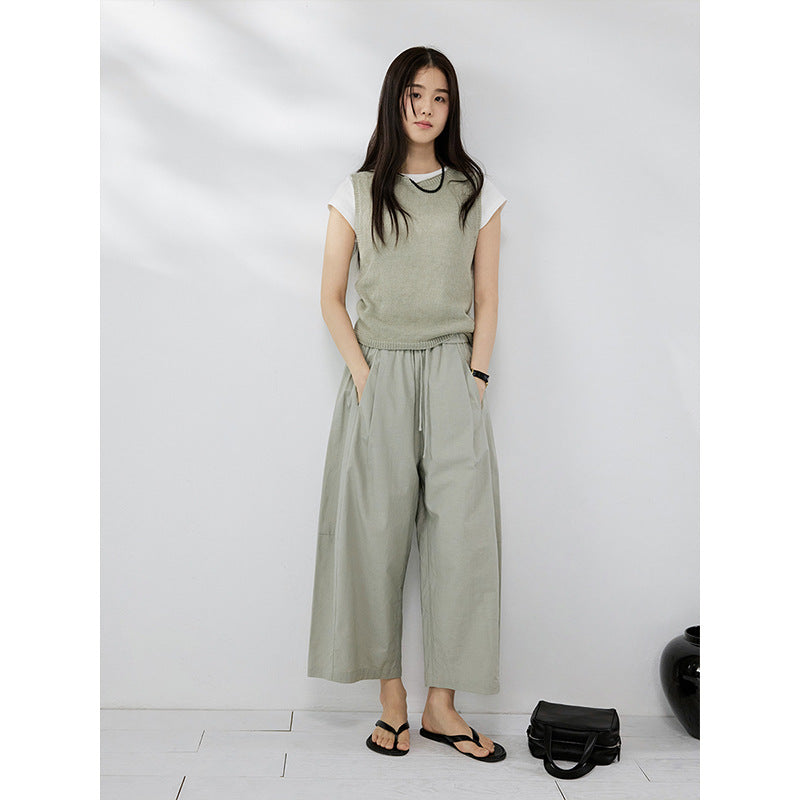 Japanese elastic waist nine-point scimitar balloon wide-leg pants