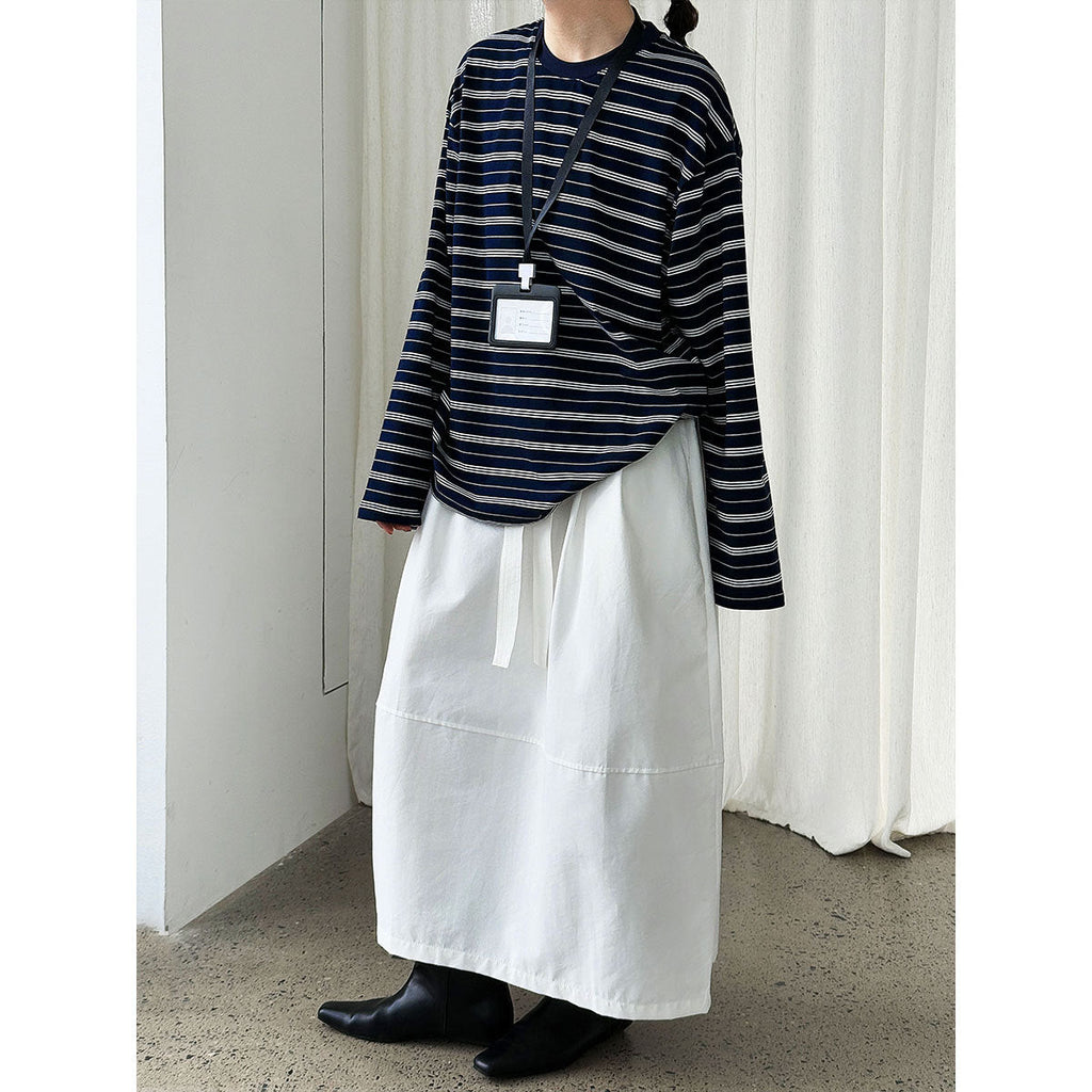 Retro contrasting stripes loose simple long-sleeved T-shirt women's autumn new crew neck bottoming shirt top