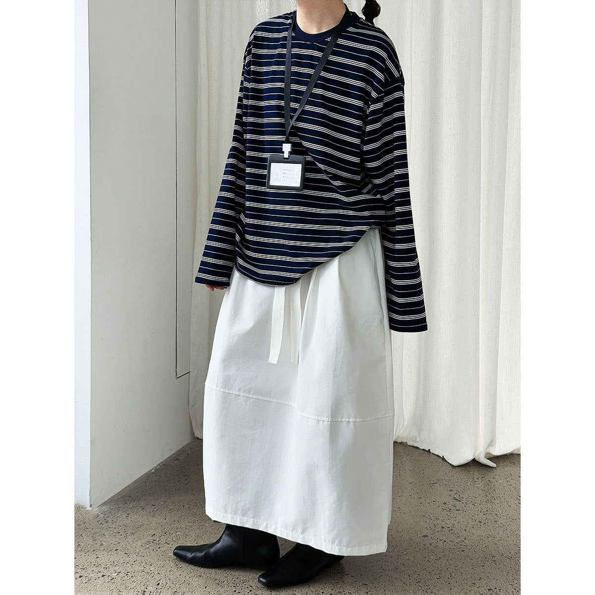Retro contrasting stripes loose simple long-sleeved T-shirt women's autumn new crew neck bottoming shirt top