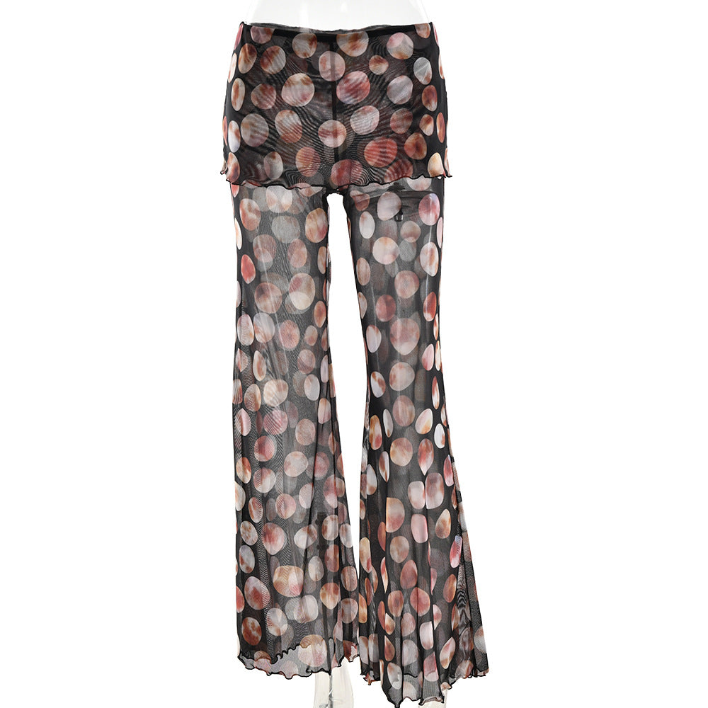 High-Waisted Leopard Print Mesh Pants