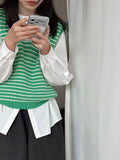 Temperament V-neck contrasting striped sweater women