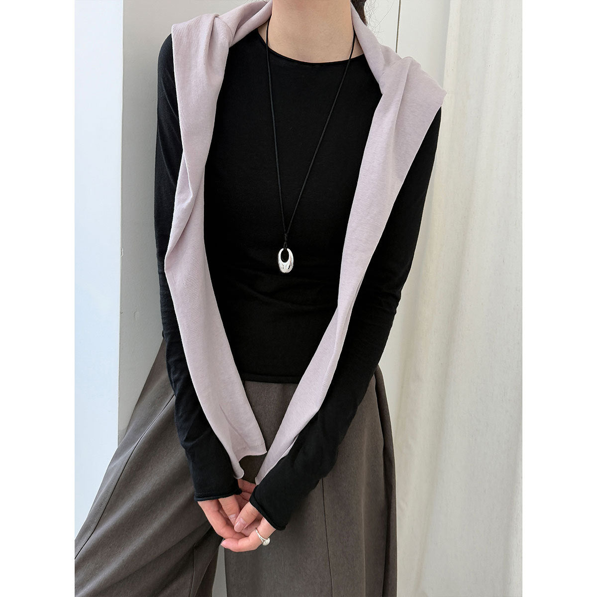 Korean versatile curled round neck T-shirt bottoming shirt women's autumn new long-sleeved slim-fit top