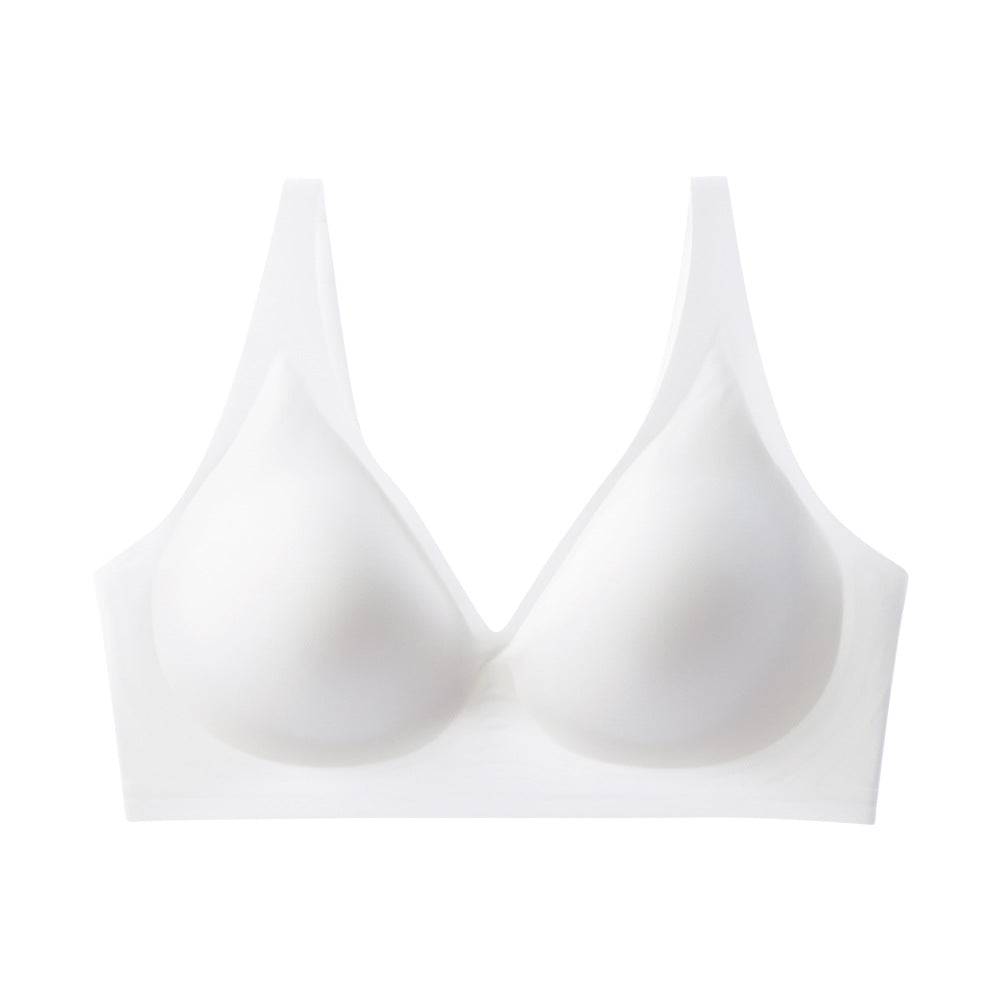 French seamless bra, thin jelly glue soft support, women's large-size bra with double breasts