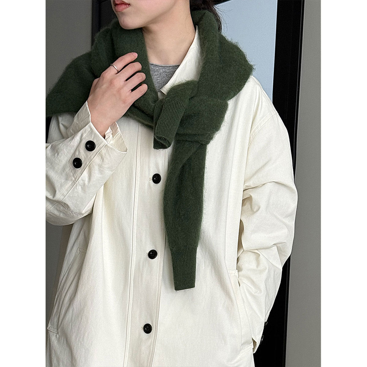 Japanese casual white trench coat women's spring new loose lapel casual cargo coat
