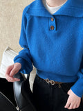Premium polo collar, thin waist short sweater