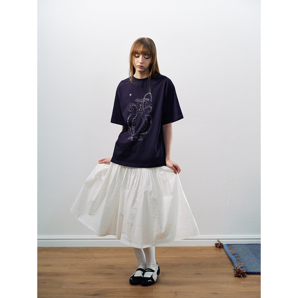 Spring new casual riverside sun solid color split relaxed medium and long skirt