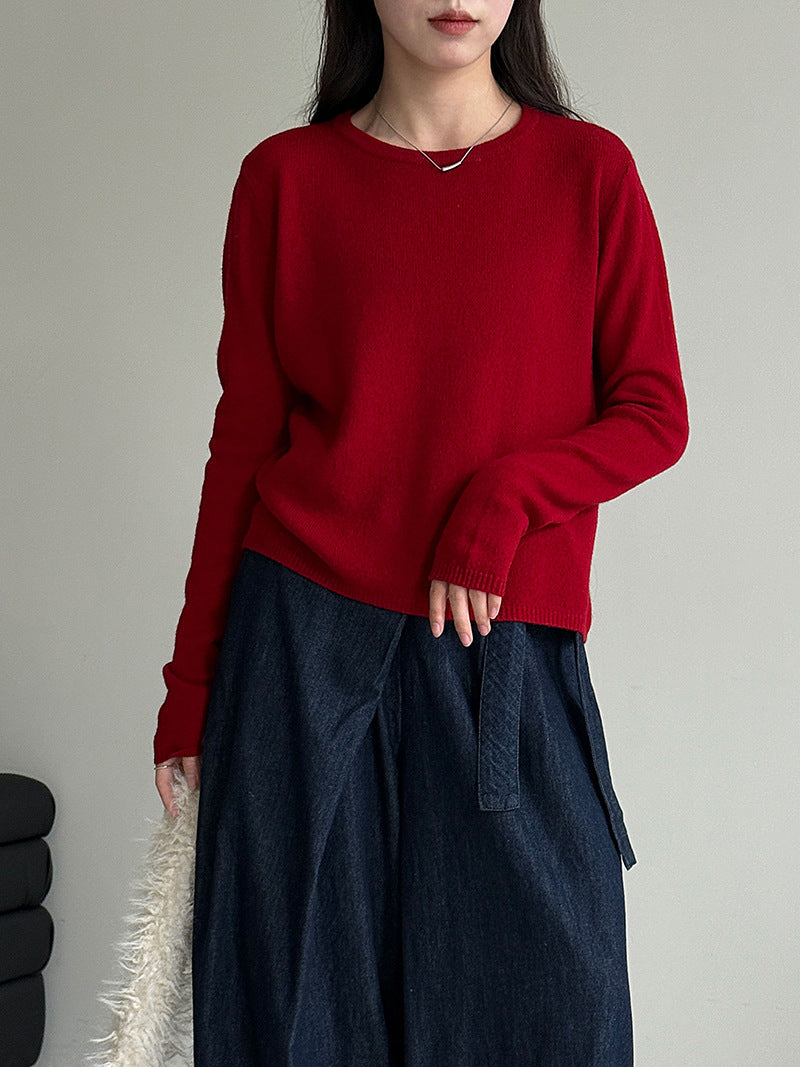 Korean high-end versatile wool knitted bottoming shirt women's autumn new slim-fitting and thin top
