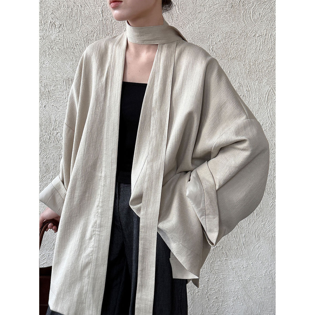 Japanese lazy daoist robe high-end women's autumn new solid color medium and long strap trench coat 8503