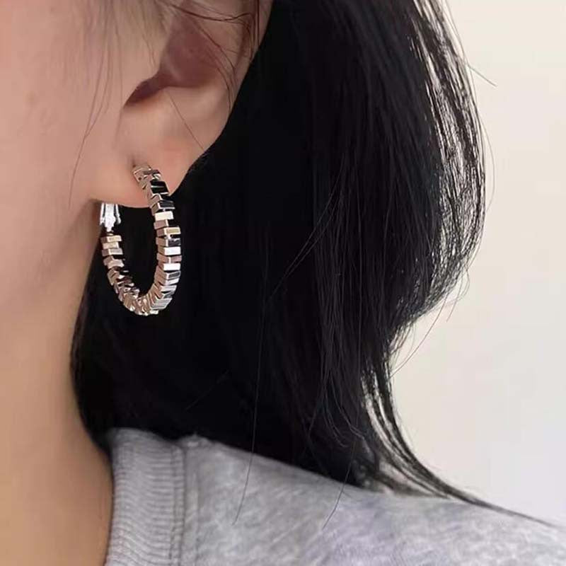 Copper alloy earrings S925 silver needle niche design metal small square broken silver earrings light luxury earrings