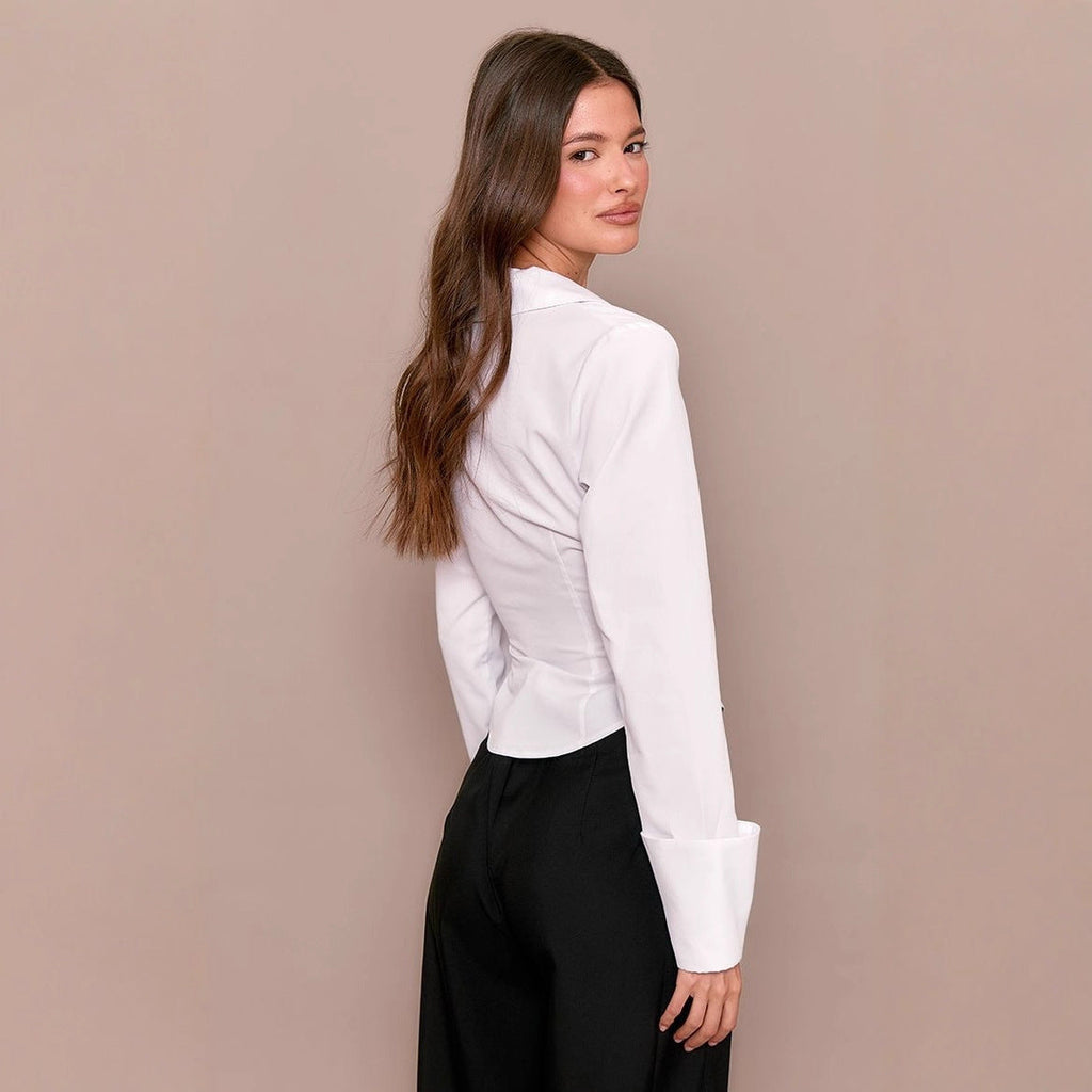 Sexy Cardigan Button Long Sleeve Shirt Waist Sexy White Top