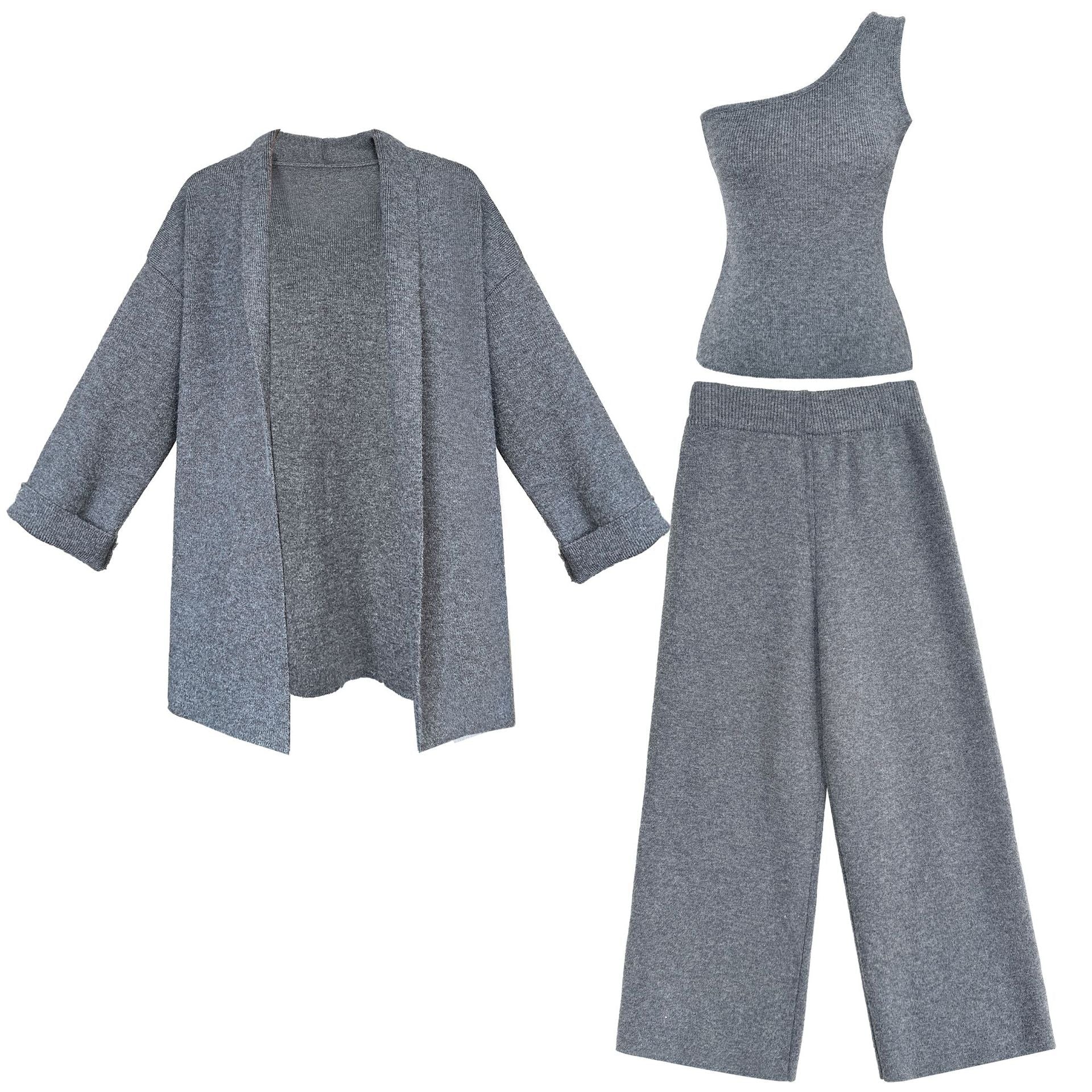 French simple high-end sense 2025 women's autumn and winter new cardigan + vest + wide-leg pants three-piece set ss658