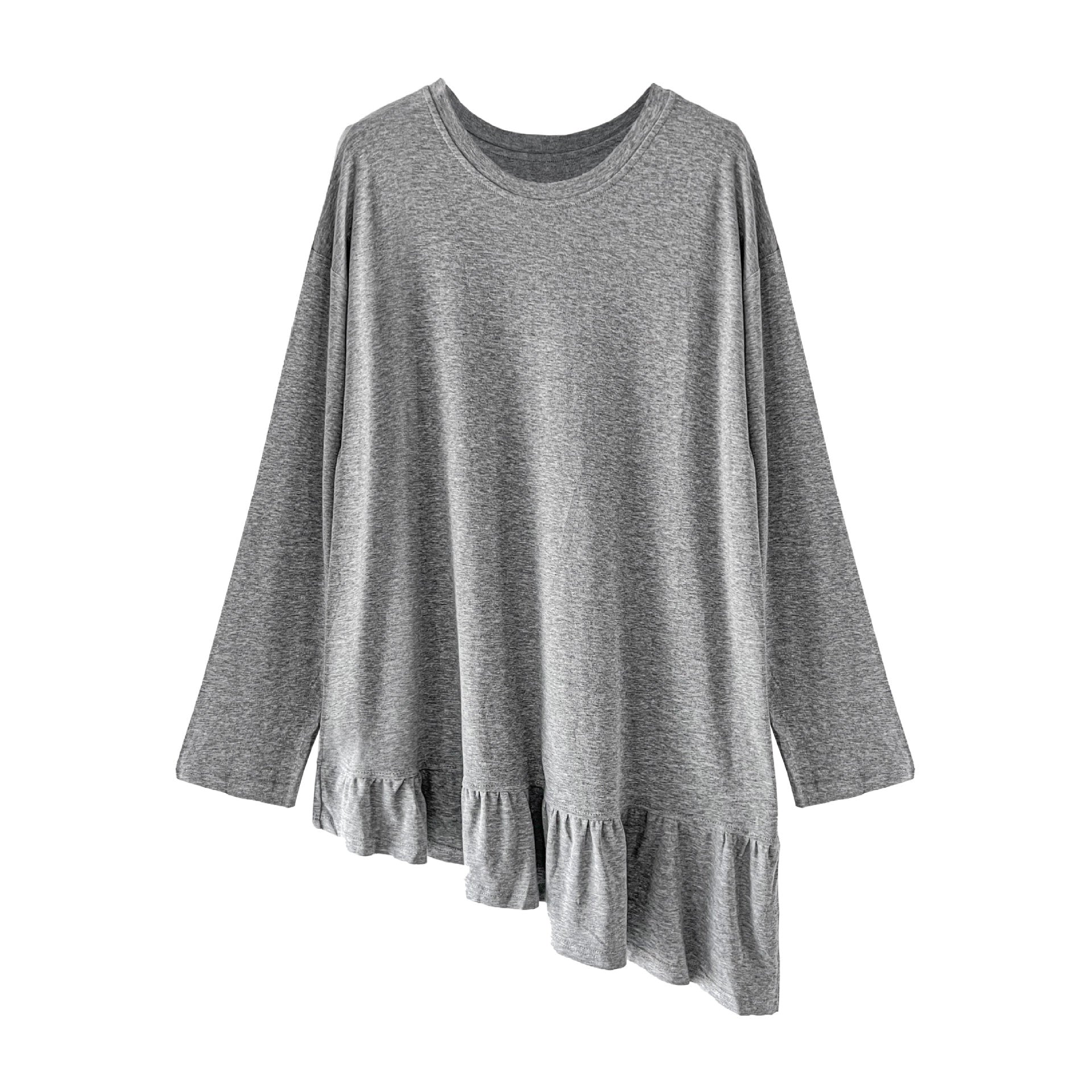 Korean splicing pendant splicing ruffle edge T-shirt women's early spring new design long-sleeved top