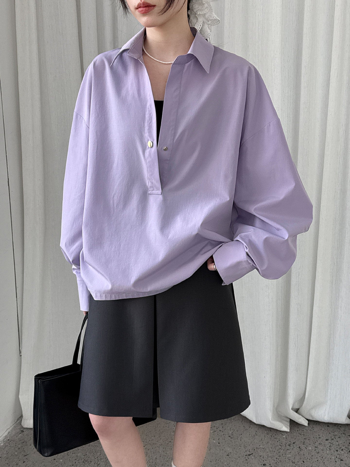 Korean design sense silhouette loose lazy style shirt women's 26 early spring casual versatile shirt top