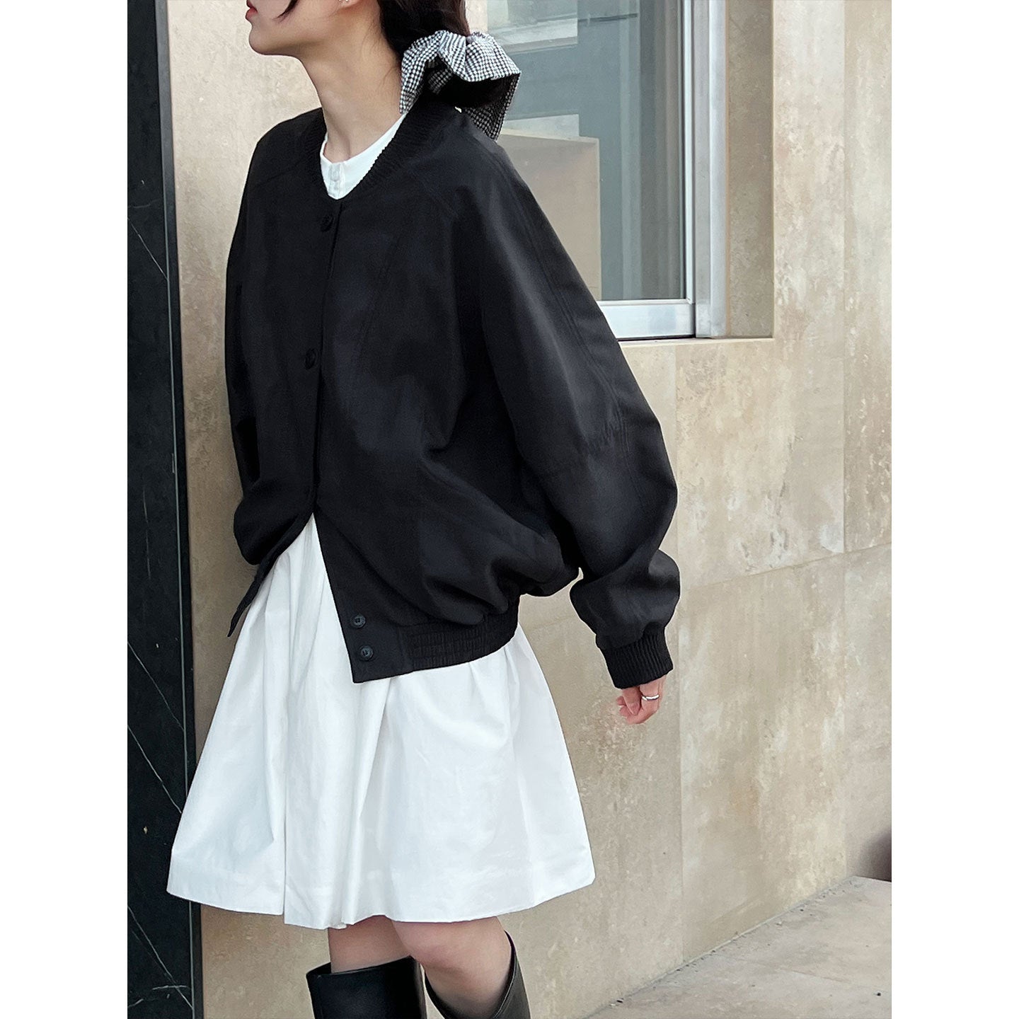 Korean retro stand-up collar jacket women's early spring new silhouette loose baseball jacket top