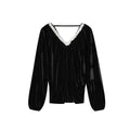 Vintage loose long-sleeved design halter v-neck velvet sweater