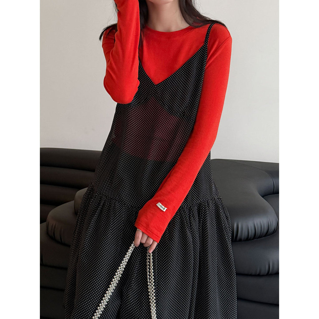 Soft waxy 28% Tencel wool loose high elastic long-sleeved bottoming shirt women's early spring simple inner T-shirt