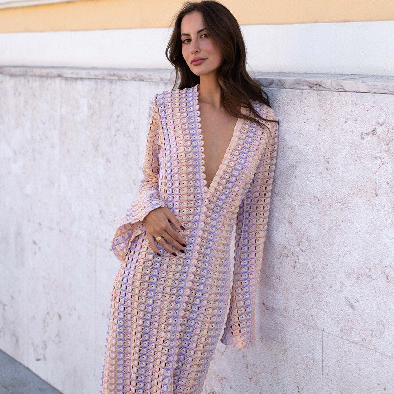 V-Neck Lace Beach Maxi Dress with Split