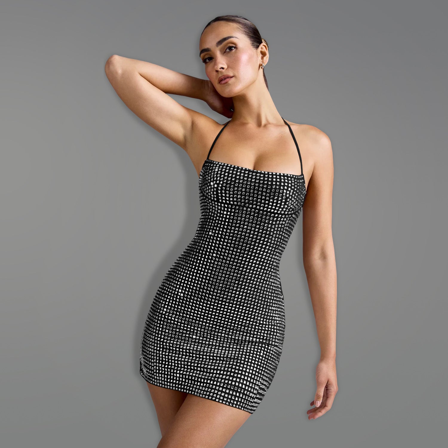 Rhinestone Halter Mini Dress