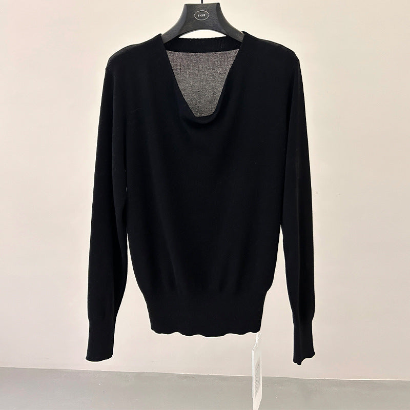 Minimalist style multi-wear Falessel temperament swing neck long-sleeved knitted sweater spring