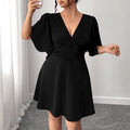 Spring and summer new deep V-neck lotus leaf sleeves solid color dress dress evening dress