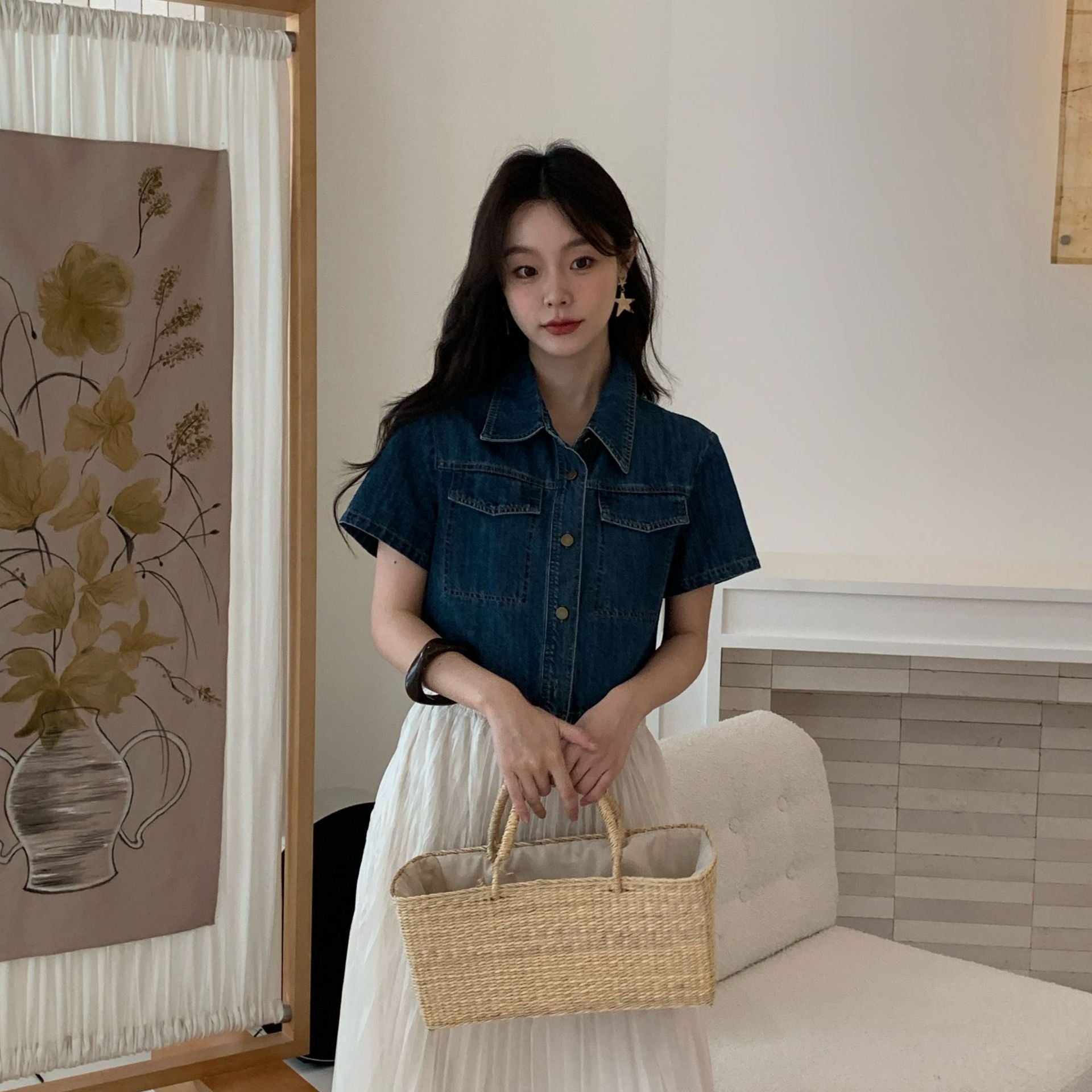 Lapel Small Short Sleeve Denim Short Jacket