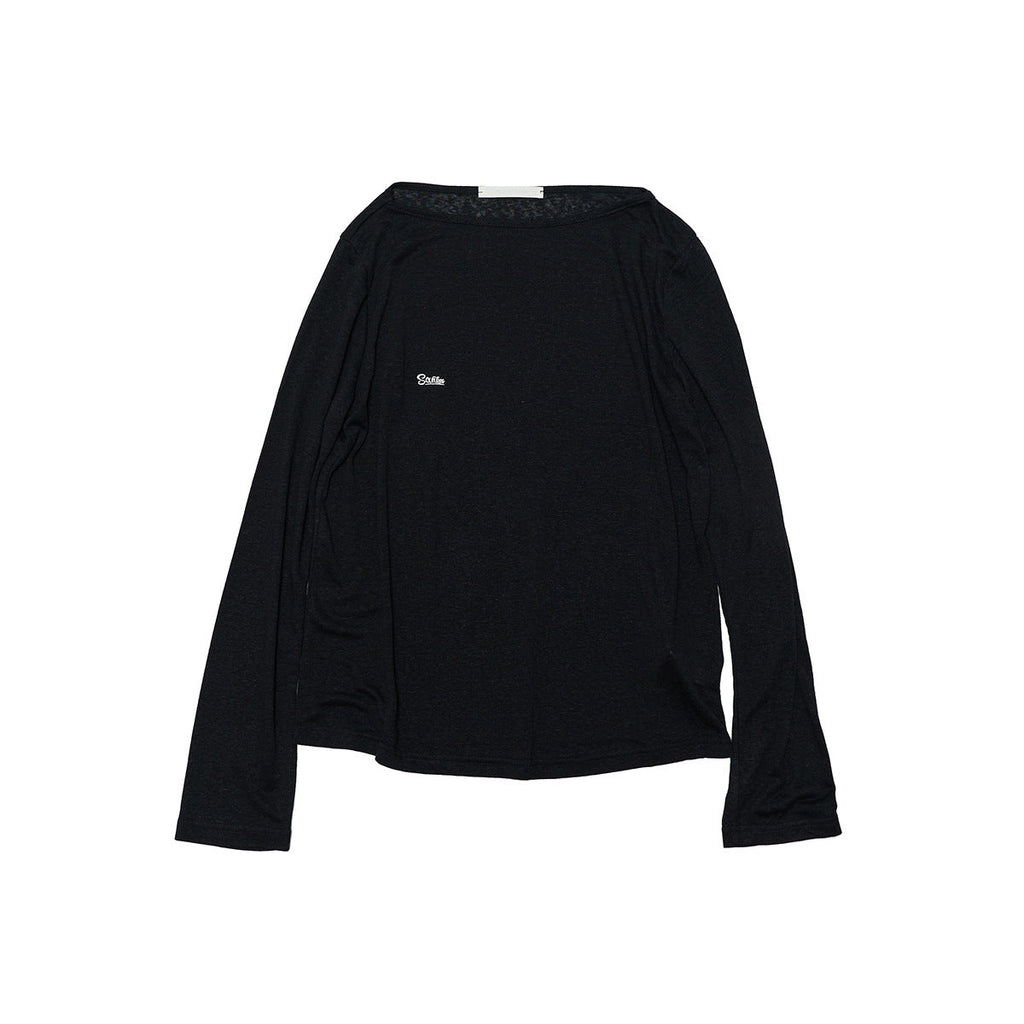 Spring New Casual Tencel Hemp Embroidery Solid Color Versatile Boat Collar Thin Transparent Long Sleeve T-Shirt