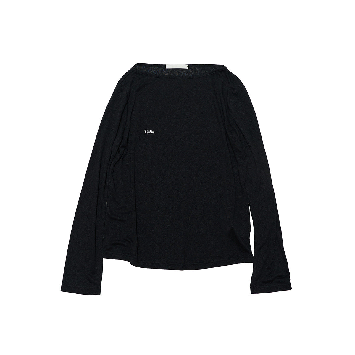 Spring New Casual Tencel Hemp Embroidery Solid Color Versatile Boat Collar Thin Transparent Long Sleeve T-Shirt