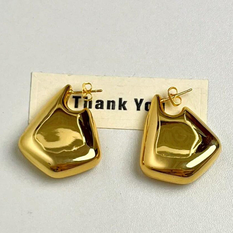 Copper-plated 18K gold fashion metal wind geometric smooth surface irregular earrings personalized niche design earrings