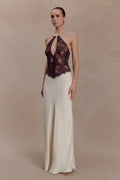 New sexy satin lace neck dress splicing hollow waist European and American suspender dress women