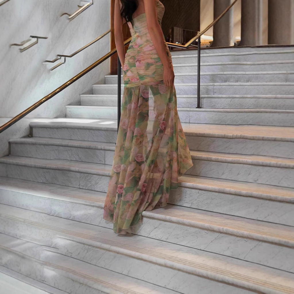 Halter Print Maxi Dress with Split