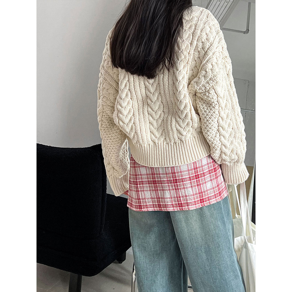 Thickened twist sweater women's autumn and winter new loose lazy Christmas atmosphere red top