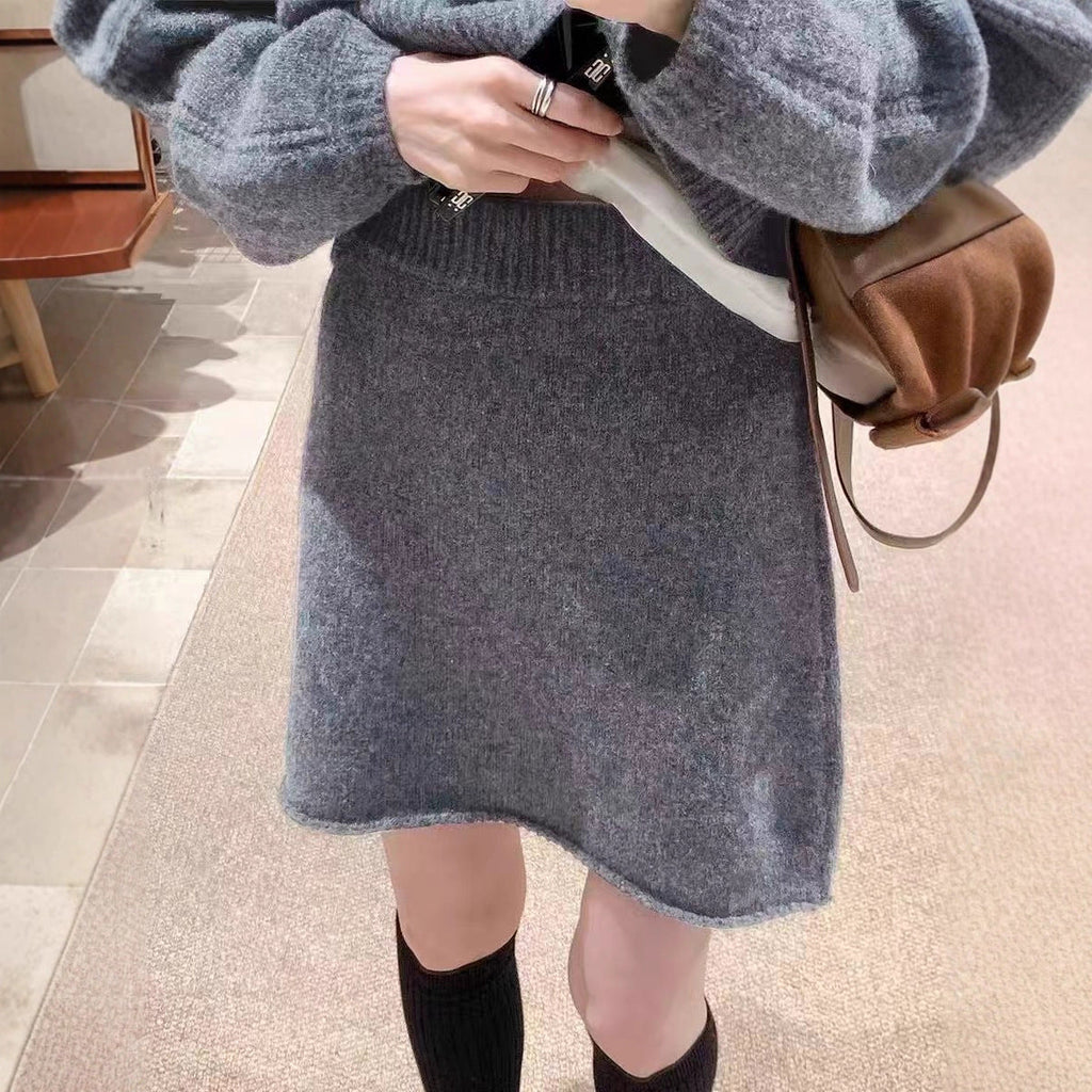 Korean grey wool knitted skirt