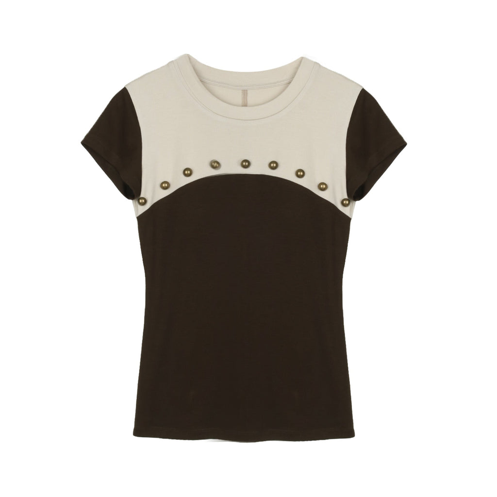 Tencel stud knitted short-sleeved T-shirt