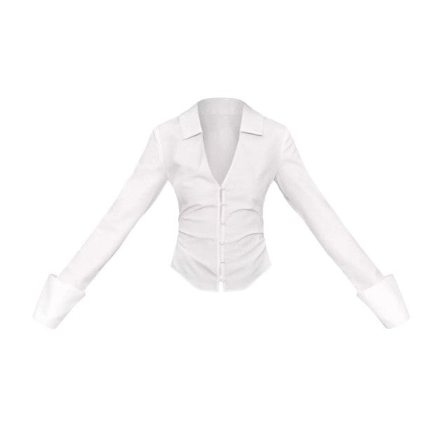 Sexy Cardigan Button Long Sleeve Shirt Waist Sexy White Top