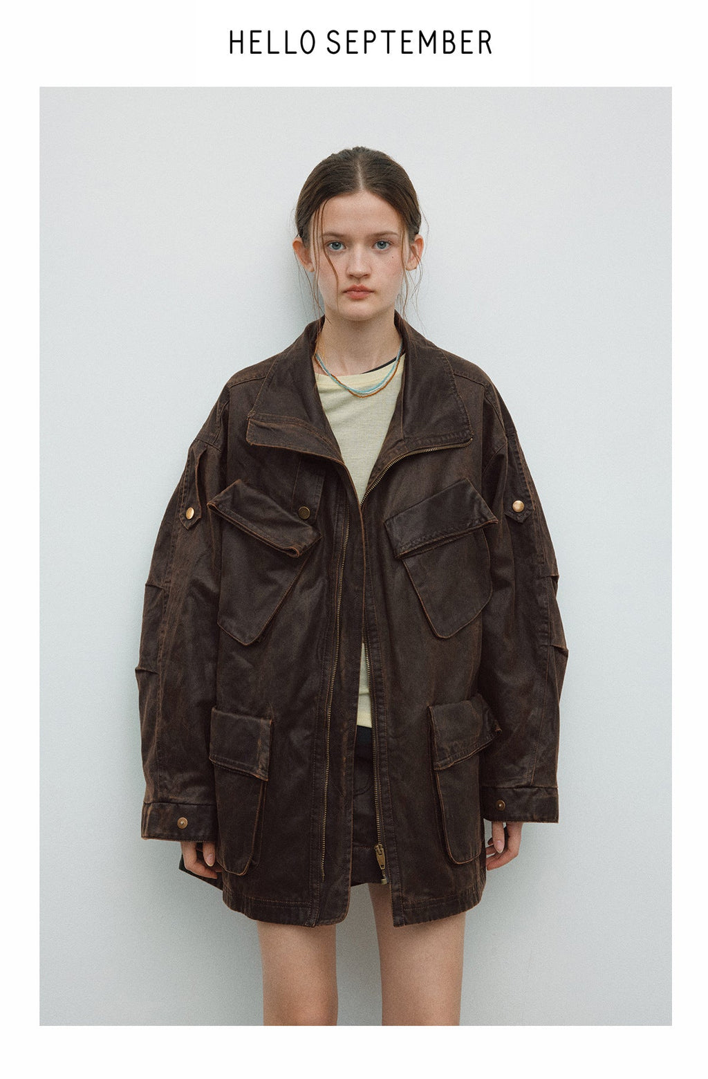Spring new casual lapel retro old multi-pocket versatile long jacket