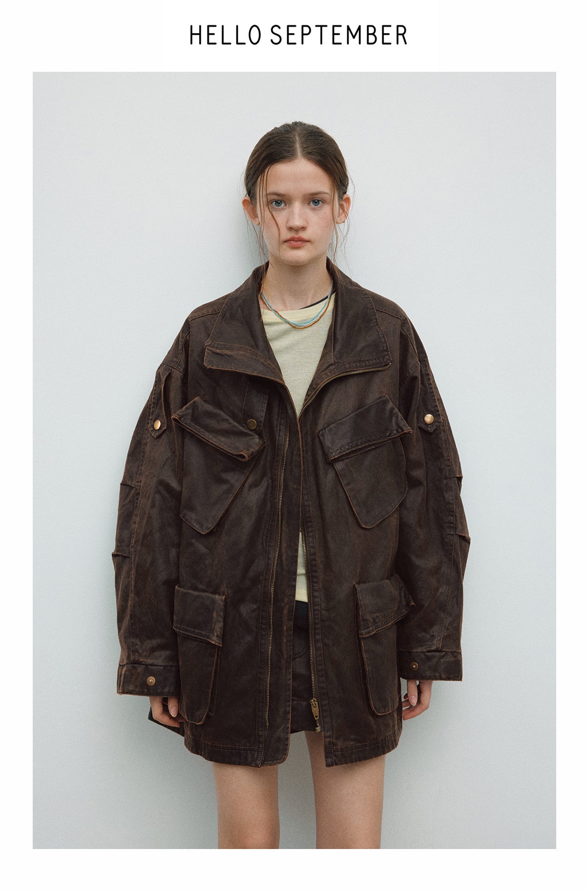 Spring new casual lapel retro old multi-pocket versatile long jacket