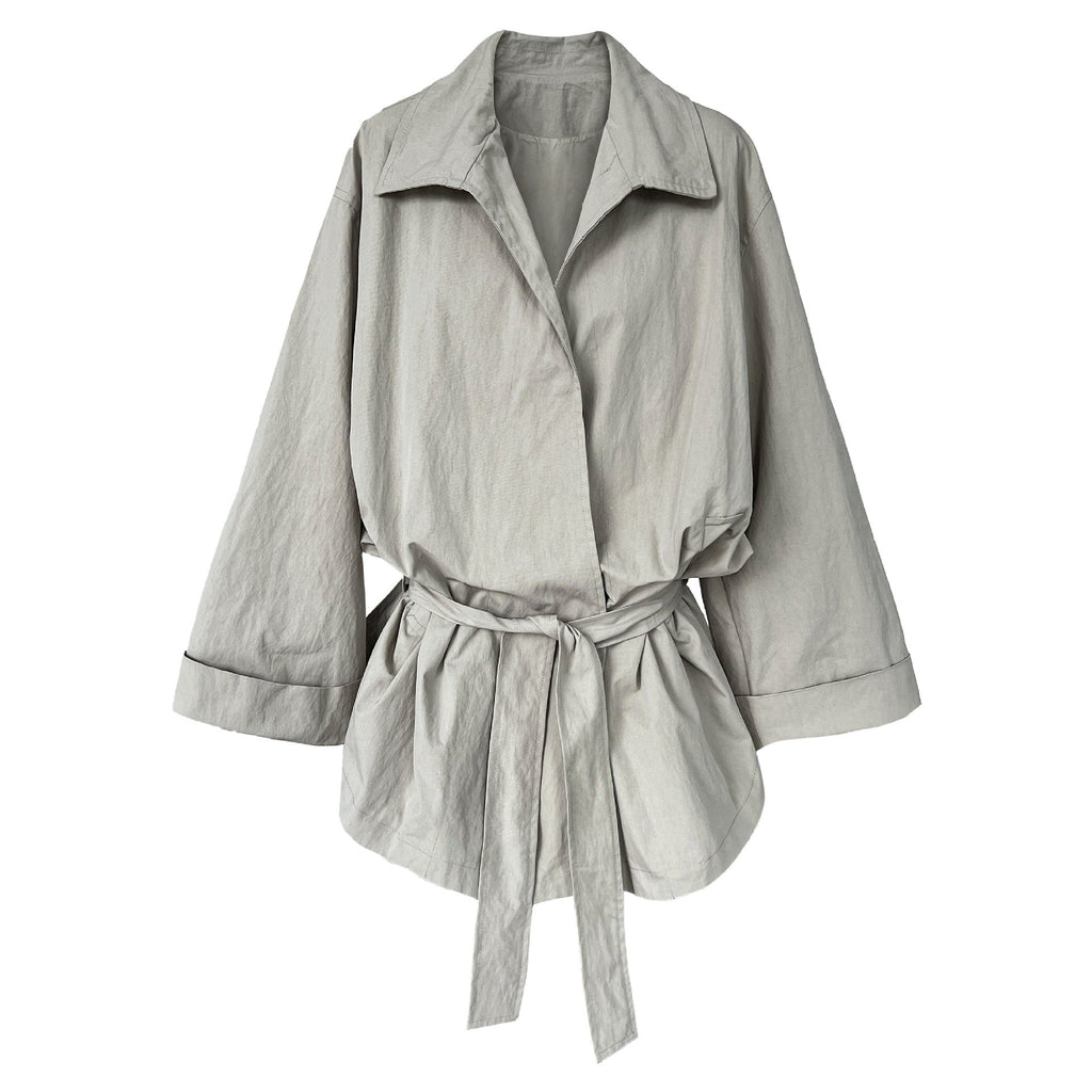 Korean lightweight texture silhouette straps thin trench coat women's autumn new lapel jacket