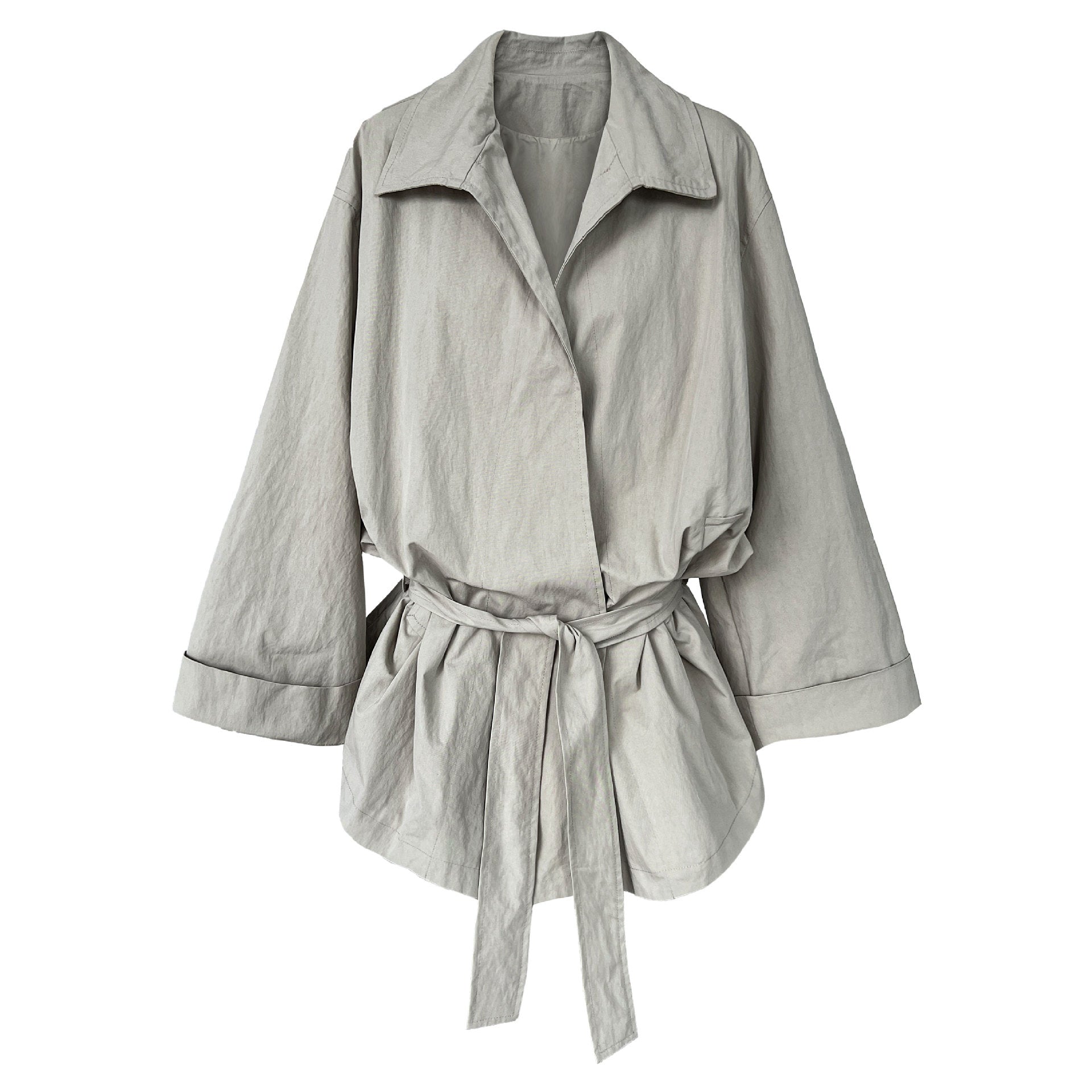 Korean lightweight texture silhouette straps thin trench coat women's autumn new lapel jacket
