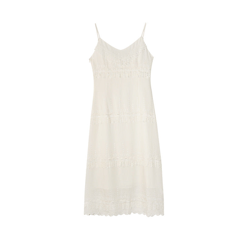 Women's V-Neck Lace Spliced High-Waist Sleeveless Maxi Dress