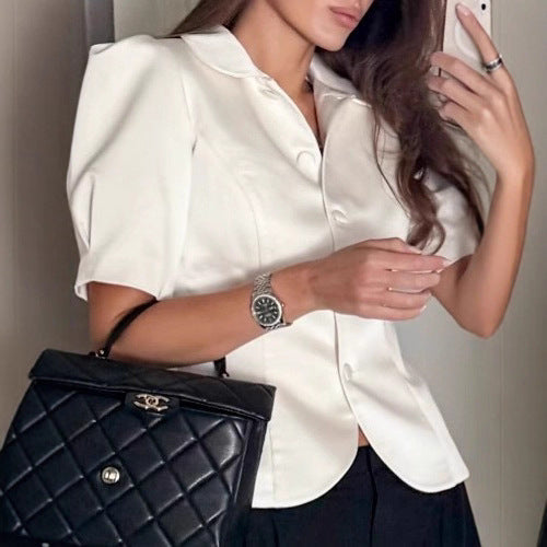 Autumn French minimalist solid color top