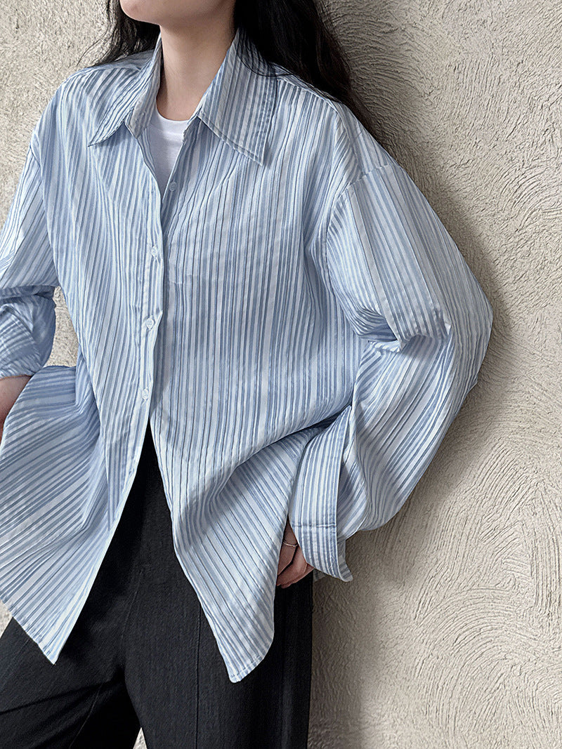 Korean texture striped shirt women's autumn new design lazy shirt jacket