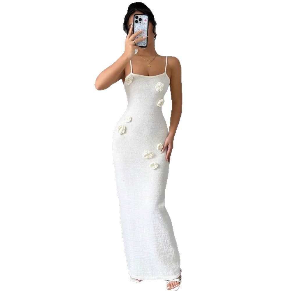 Women's new sexy three-dimensional flower knitted dress fashionable slim-fitting suspender hip skirt
