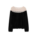 Women's Contrast Color Velvet Crew Neck Long Sleeve Pullover Top