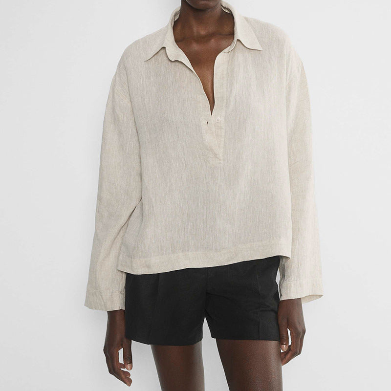 Linen Long Sleeve Polo Shirt