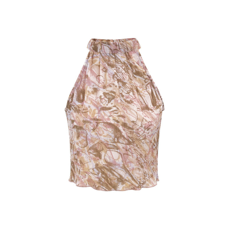 French Floral Halter Neck Slim Chiffon Vest